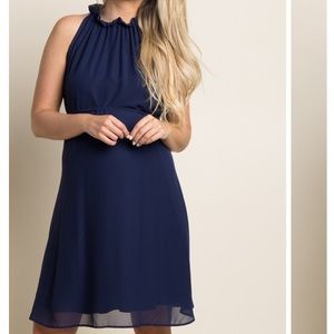 Light blue Chiffon High Neck Maternity Dress
